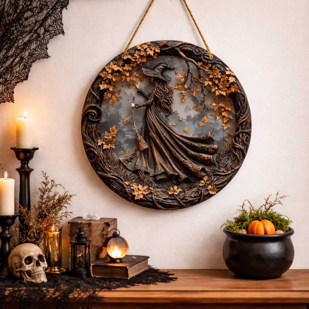 Wooden Witch Door Sign, Hanging Folklore Decoration — product view 2