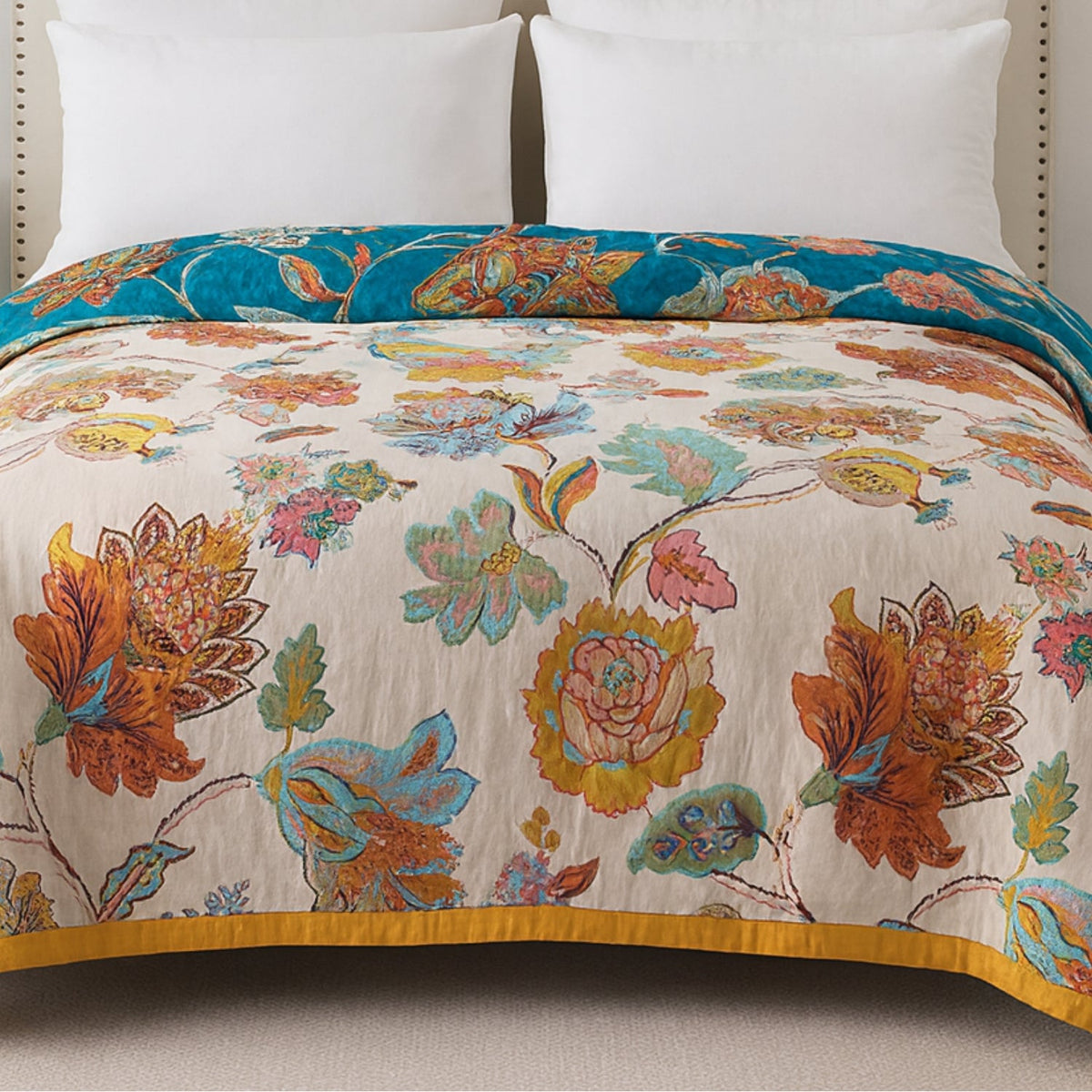 Reversible Floral Cotton Blanket with Botanical Design - product view 4