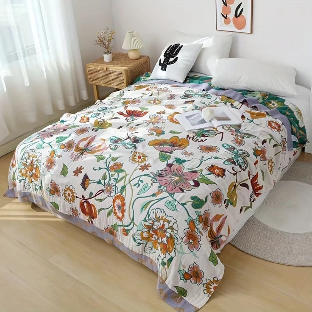 Wildflower Botanical Cotton Blanket for Bed and Sofa - product view 2