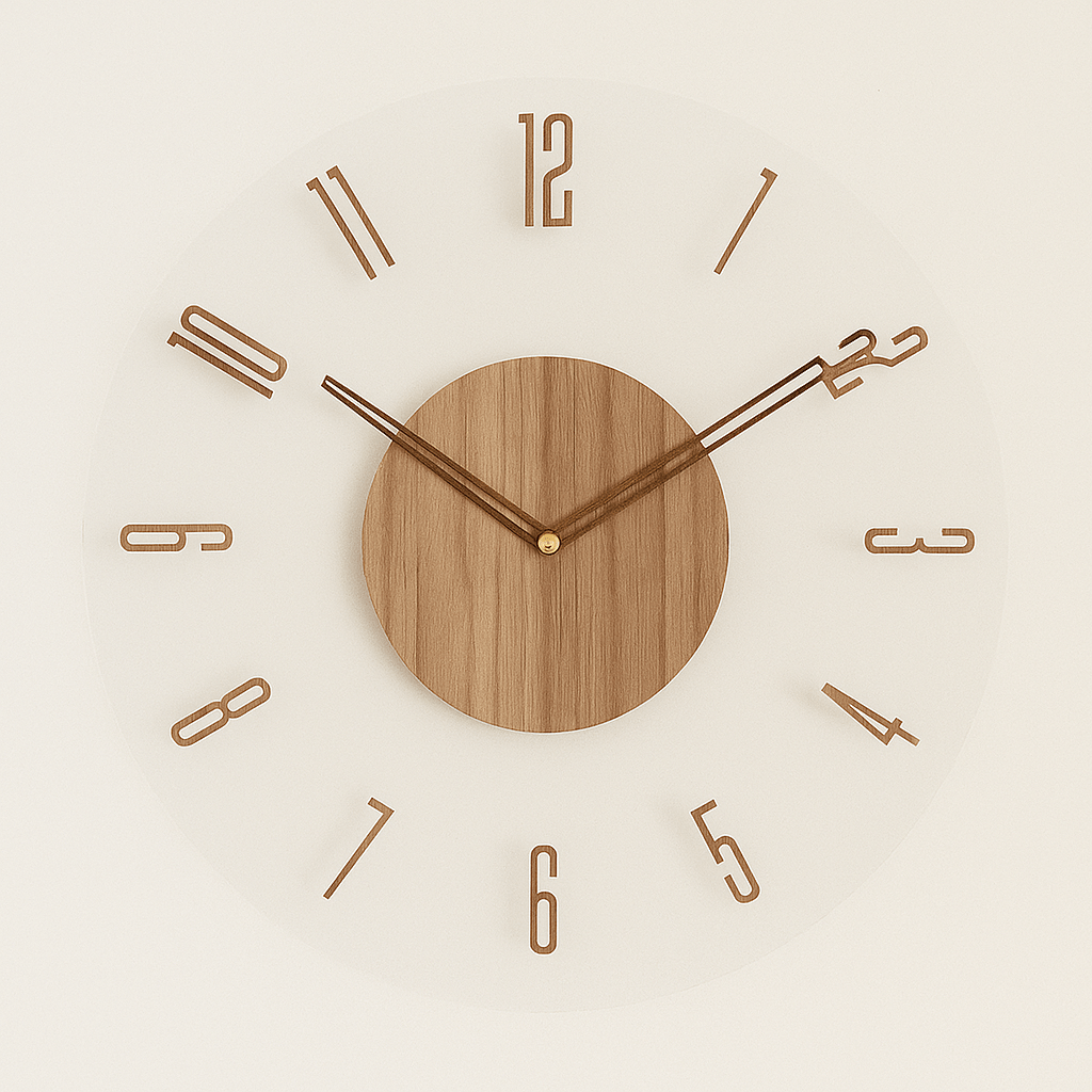 Wood and Clear Acrylic Wall Clock, Silent 35.05 cm Design - product view 1