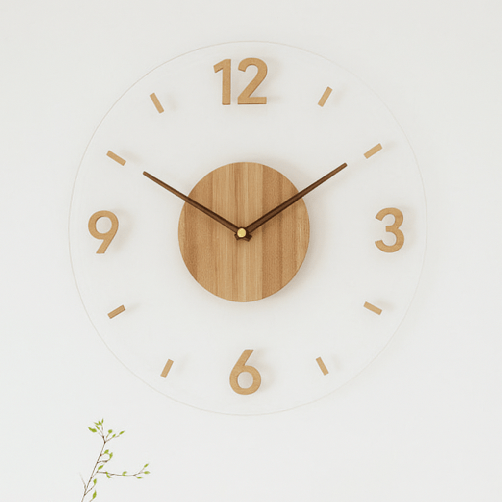 Wood and Clear Acrylic Wall Clock, Silent 35.05 cm Design - product view 3