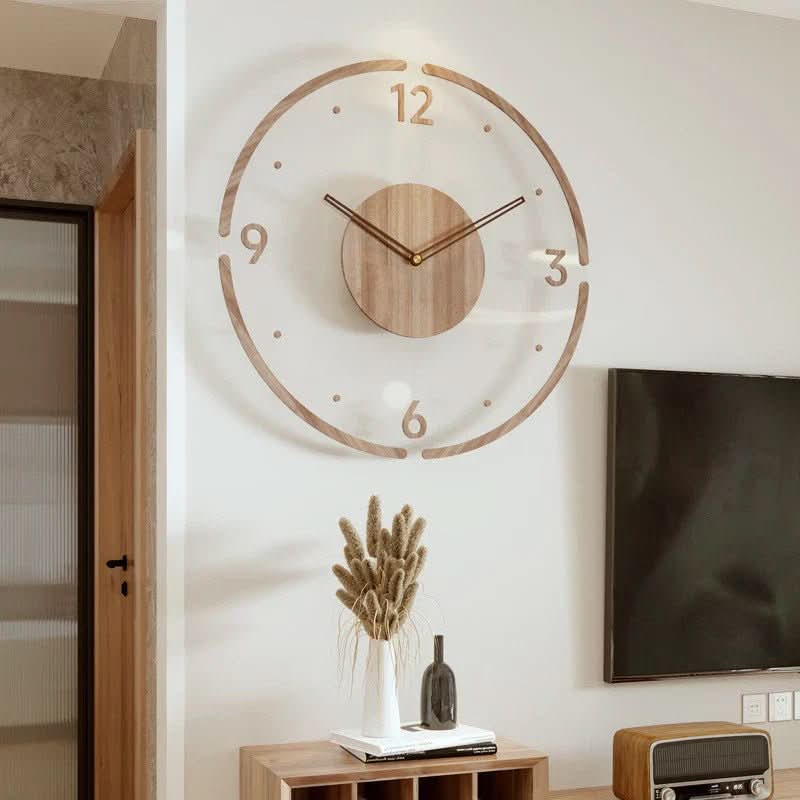 Wood and Clear Acrylic Wall Clock, Silent 35.05 cm Design - product view 2