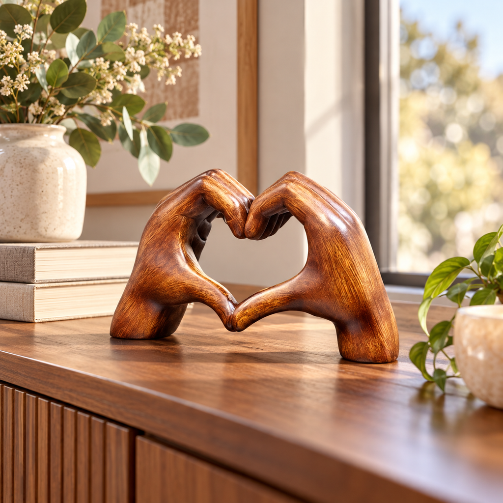 Wooden Decorative Figure Handcrafted Figurine Heart Shape