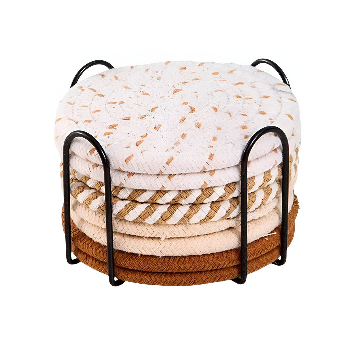 Woven Cotton Coaster Set, 8 Coasters with Matching Holder - product view 10