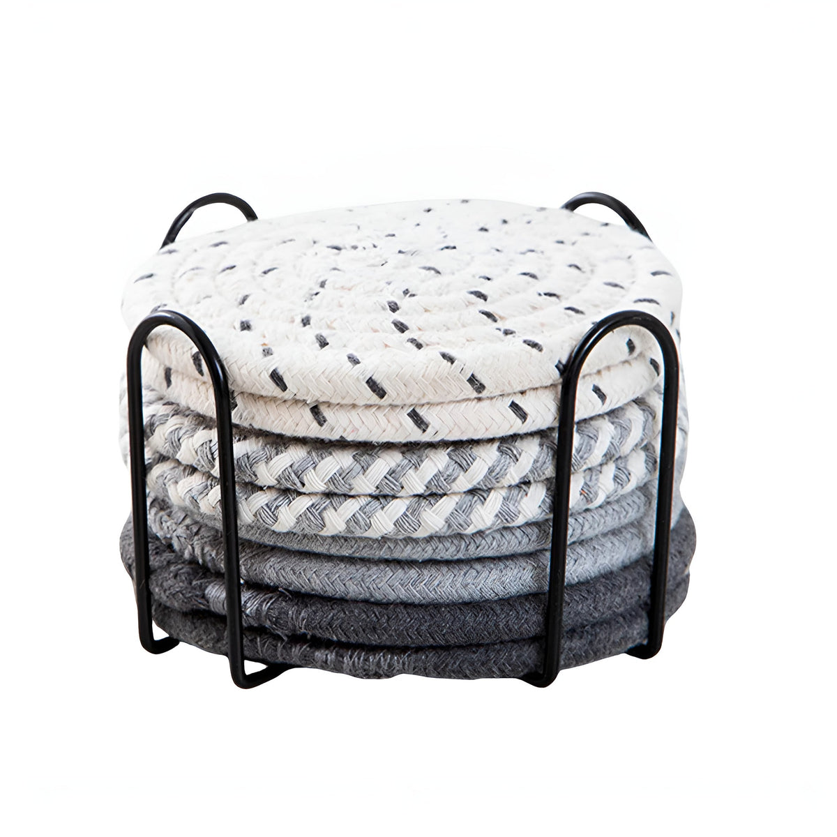 Woven Cotton Coaster Set, 8 Coasters with Matching Holder - product view 8
