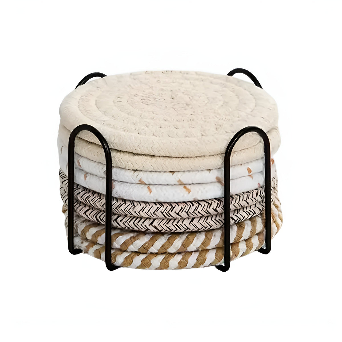 Woven Cotton Coaster Set, 8 Coasters with Matching Holder - product view 9