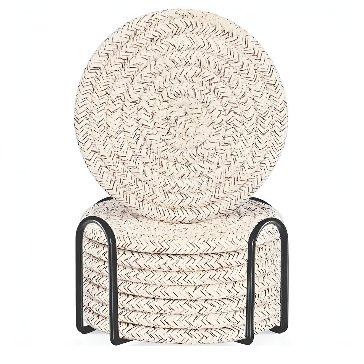 Woven Cotton Coaster Set, 8 Coasters with Matching Holder - product view 1