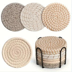 Woven Cotton Coaster Set, 8 Coasters with Matching Holder - product view 6
