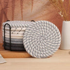 Woven Cotton Coaster Set, 8 Coasters with Matching Holder - product view 3