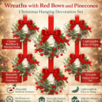 Mini Christmas Wreaths with Red Bows & Pinecones, Set of 6 - product view 4