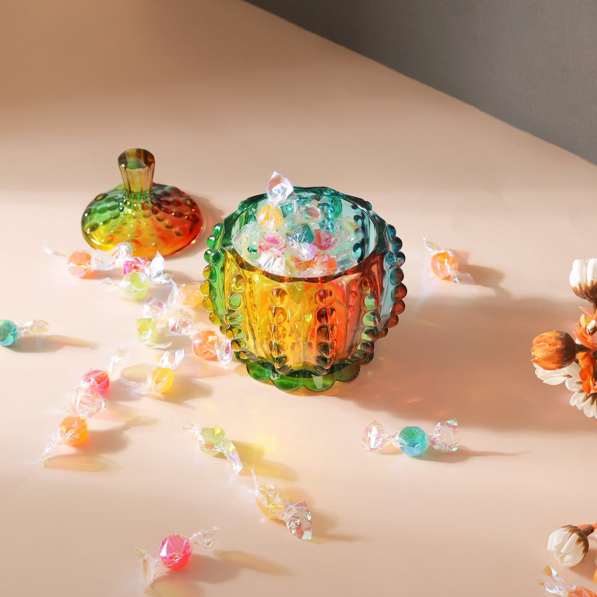 Iridescent Glass Lidded Sweet Jar, 180 mL
