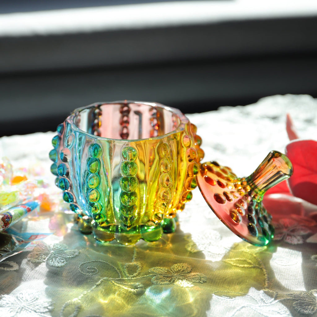 Iridescent Glass Lidded Sweet Jar, 180 mL