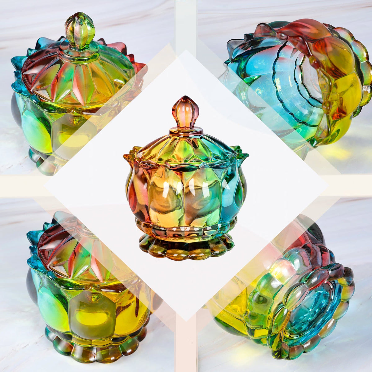 Iridescent Glass Lidded Sweet Jar, 180 mL
