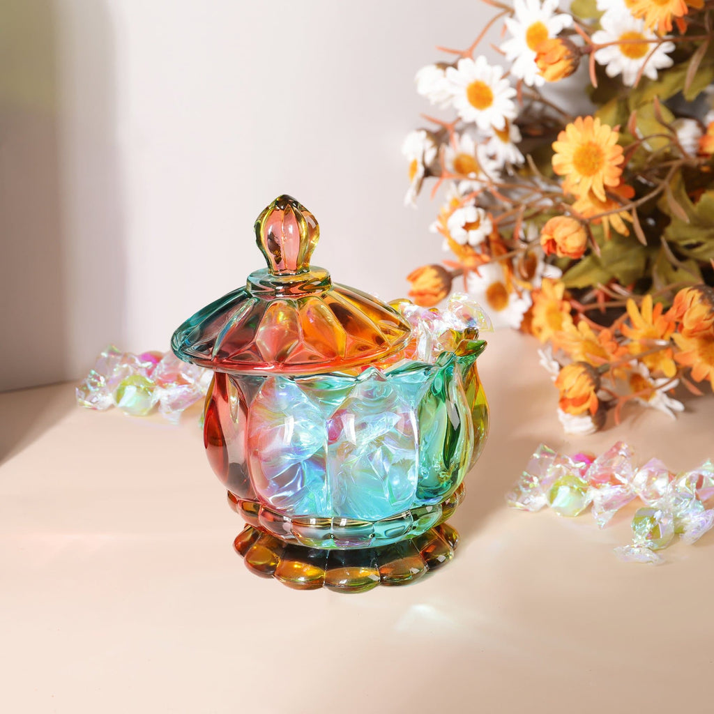 Iridescent Glass Lidded Sweet Jar, 180 mL