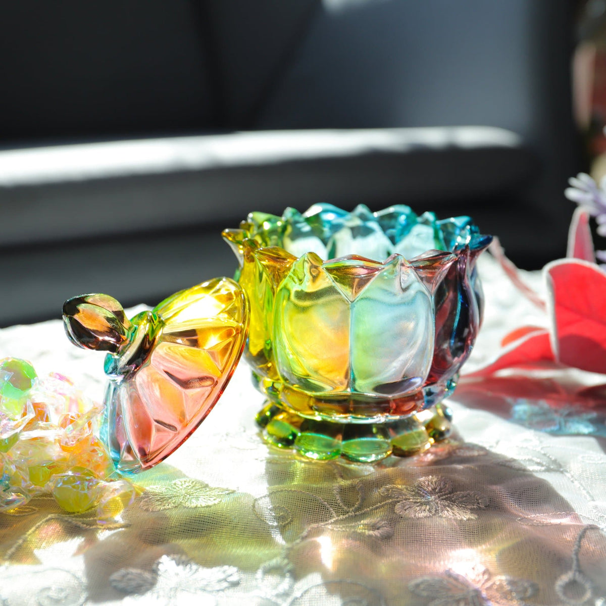 Iridescent Glass Lidded Sweet Jar, 180 mL