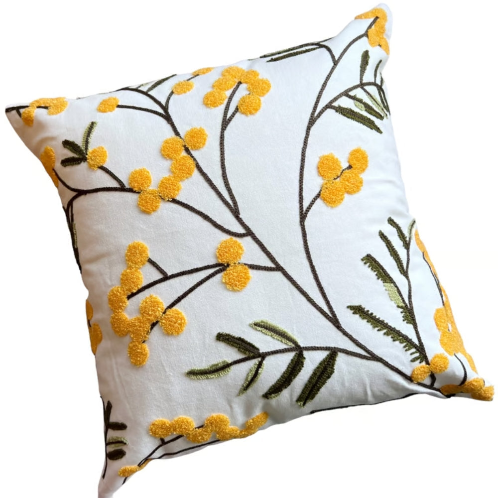 Yellow Floral Embroidered Cushion Cover with Hidden Zip - product view 5
