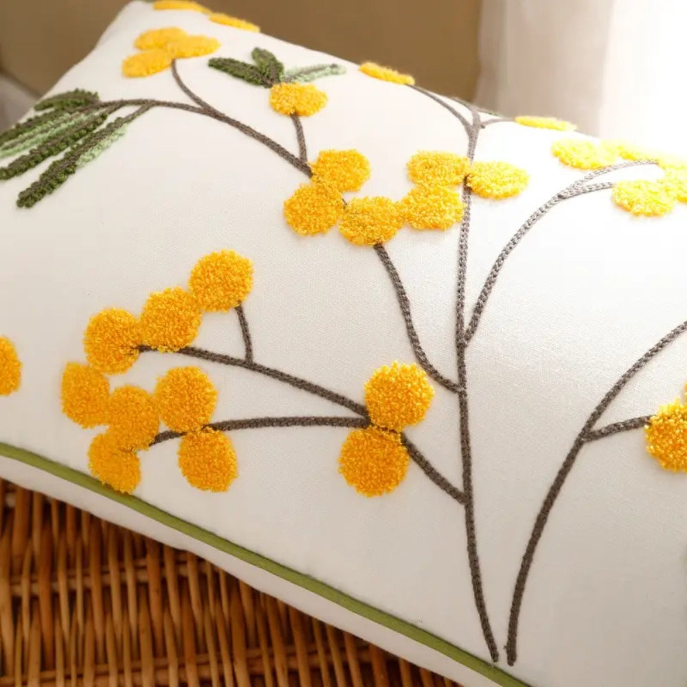Yellow Floral Embroidered Cushion Cover with Hidden Zip - product view 3