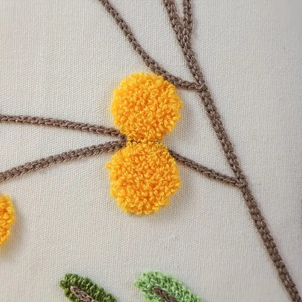 Yellow Floral Embroidered Cushion Cover with Hidden Zip - product view 6