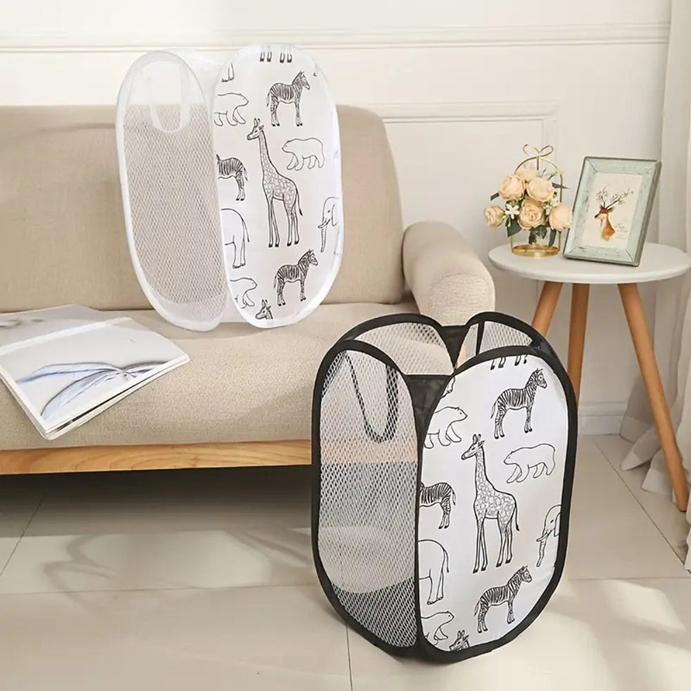 Animal Print Pop-Up Mesh Laundry Basket – image 1