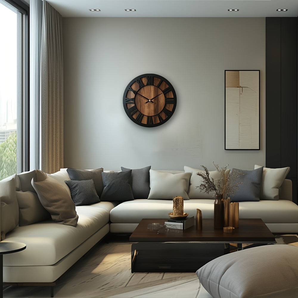 Vintage Roman Numeral Wooden Wall Clock — product view 6