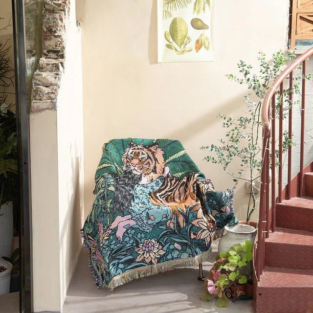 Patterned Woven Throw Blanket with Fringe
