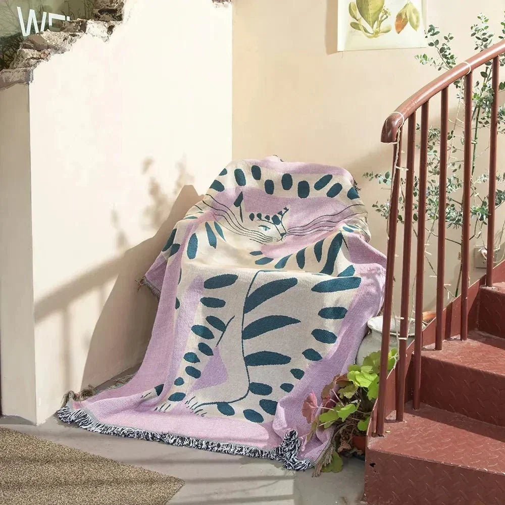 Patterned Woven Throw Blanket with Fringe
