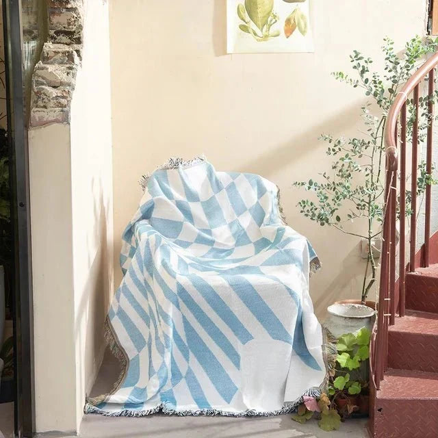 Patterned Woven Throw Blanket with Fringe