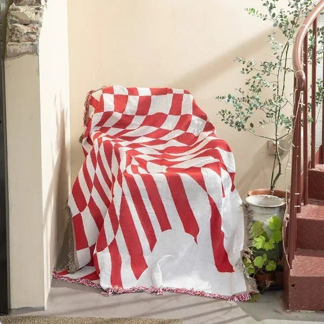 Patterned Woven Throw Blanket with Fringe