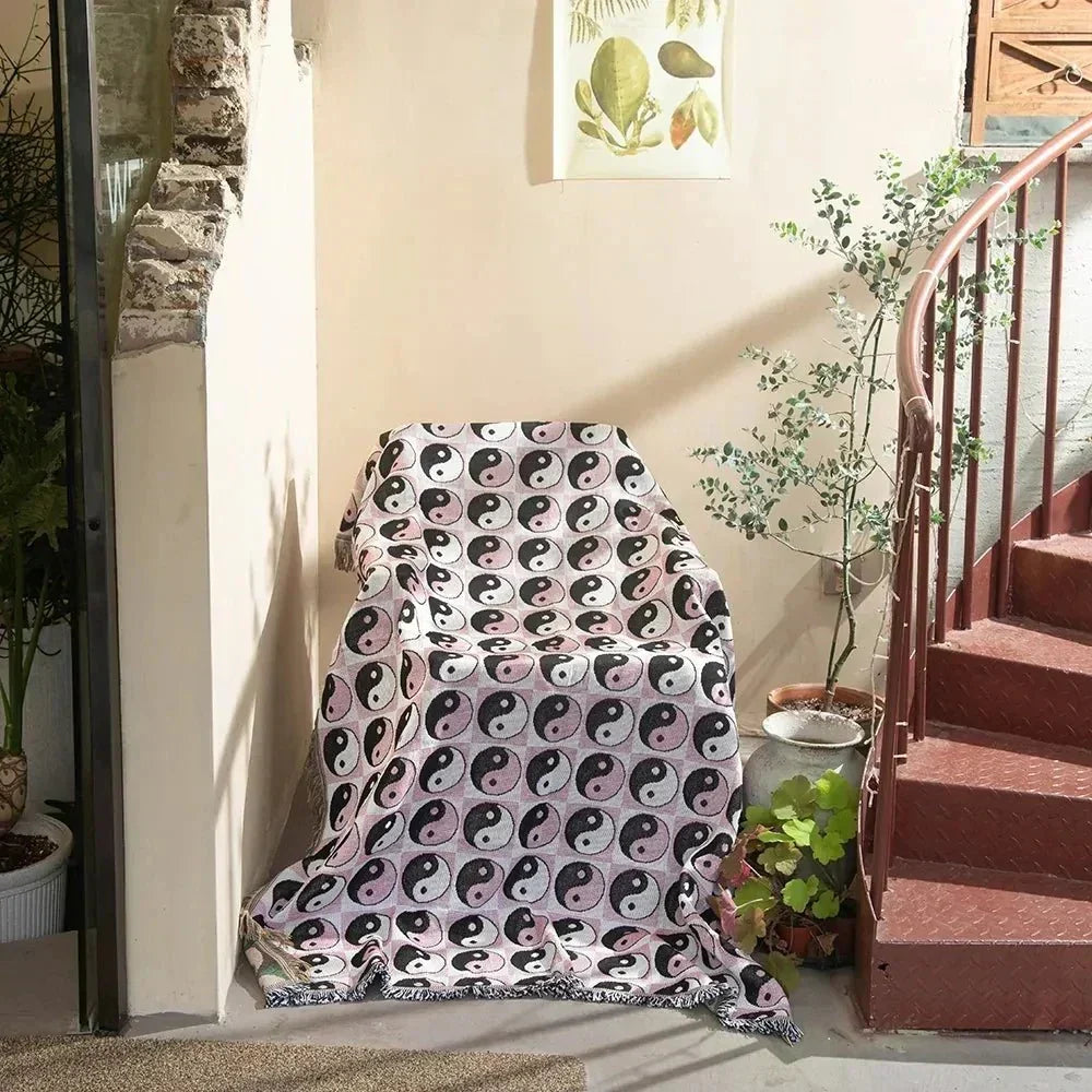 Patterned Woven Throw Blanket with Fringe
