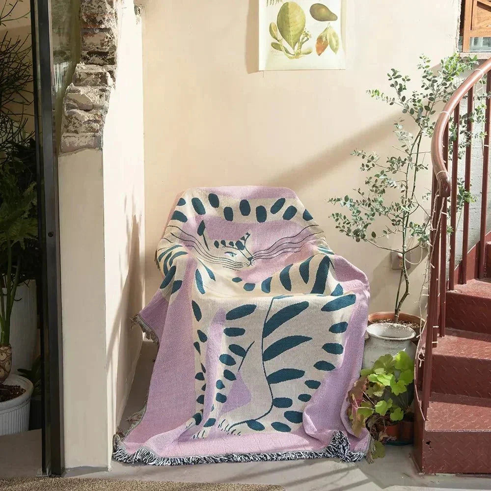 Patterned Woven Throw Blanket with Fringe