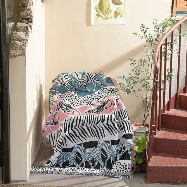 Patterned Woven Throw Blanket with Fringe