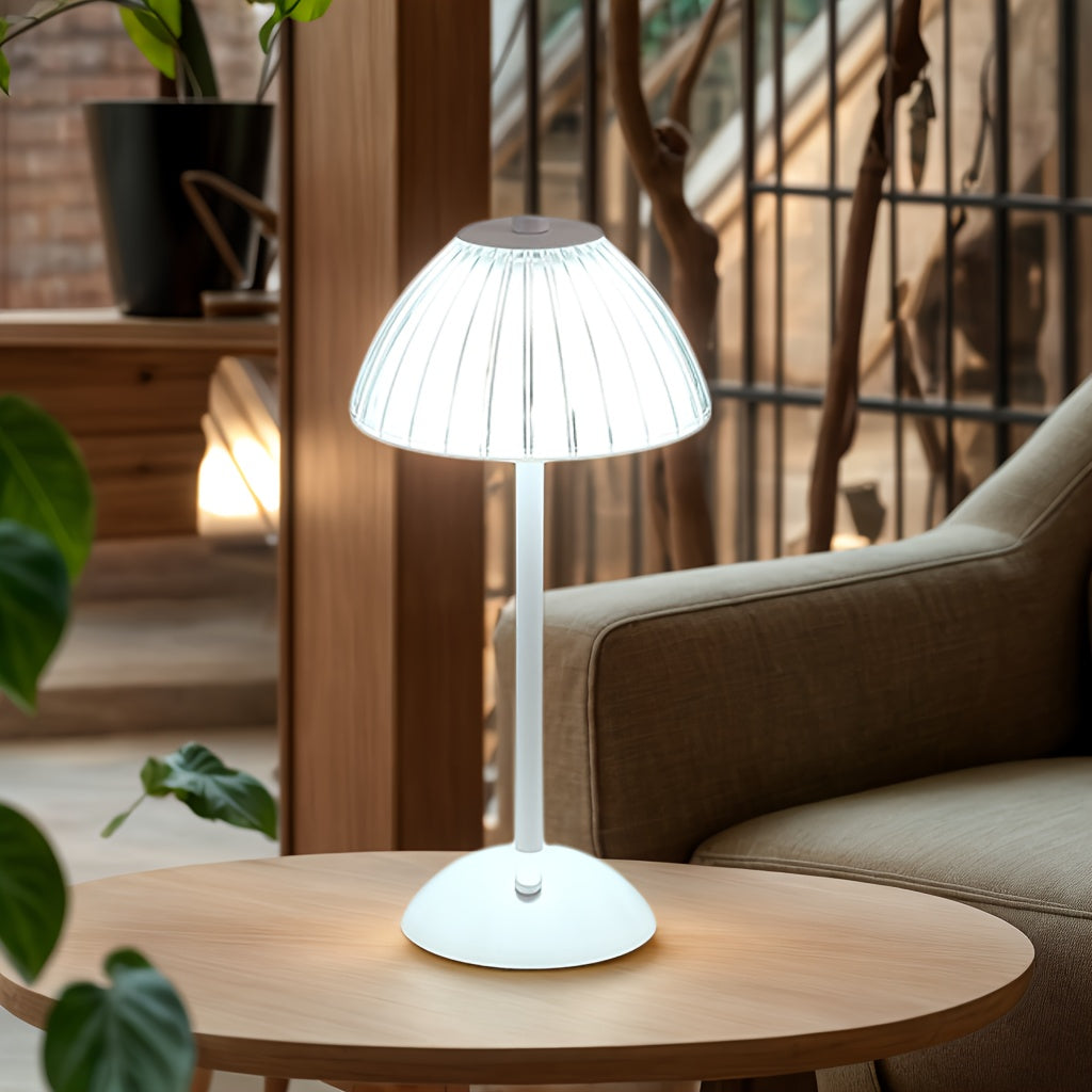 Ribbed Acrylic Table Lamp, Rechargeable 3-Colour Touch LED Light - White