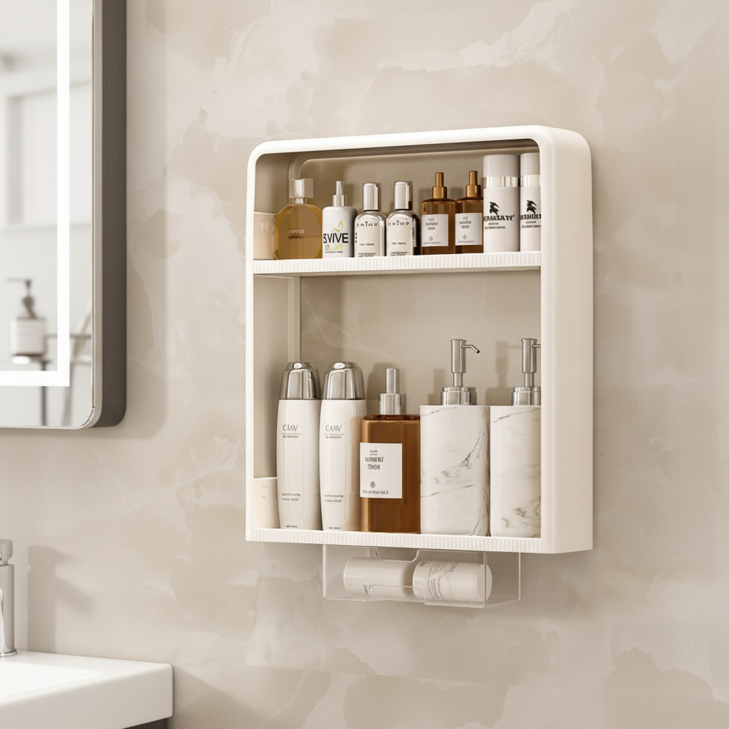 No-Drill Bathroom Wall Shelf, 2 or 3 Tiers - product view 1