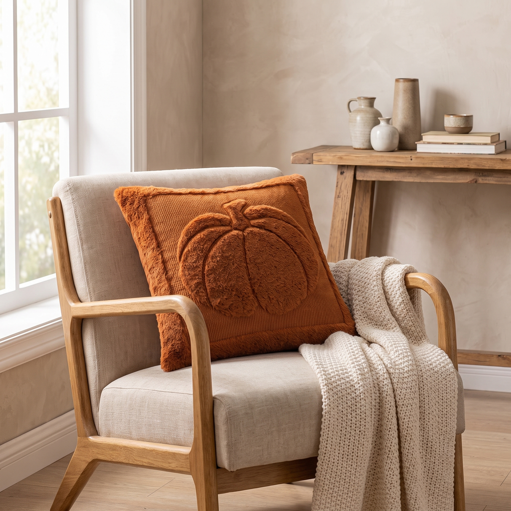 Embroidered Pumpkin and Maple Leaf Cushion Cover, 45.7 cm - product view 4
