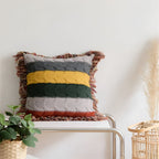 Striped Cable Knit Throw Cushion with Fringe, Cotton-Wool Blend - product view 7