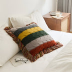 Striped Cable Knit Throw Cushion with Fringe, Cotton-Wool Blend - product view 9