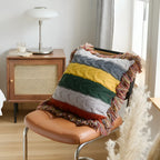Striped Cable Knit Throw Cushion with Fringe, Cotton-Wool Blend - product view 10