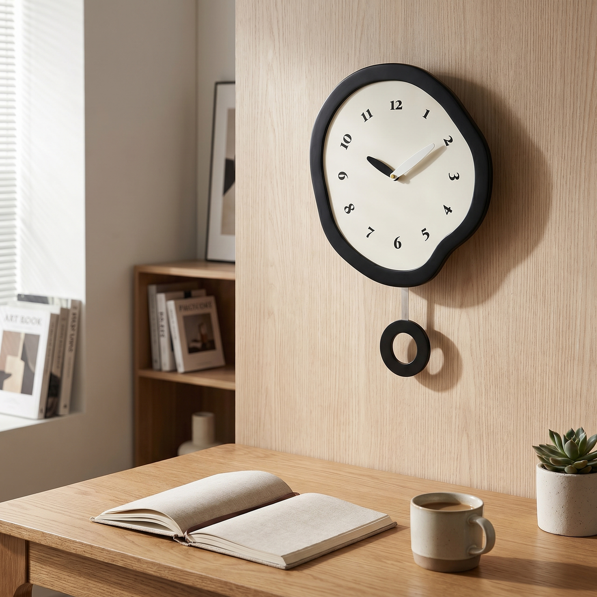 Abstract Silent Wall Clock, MDF and Acrylic, Pendulum Option - product view 4
