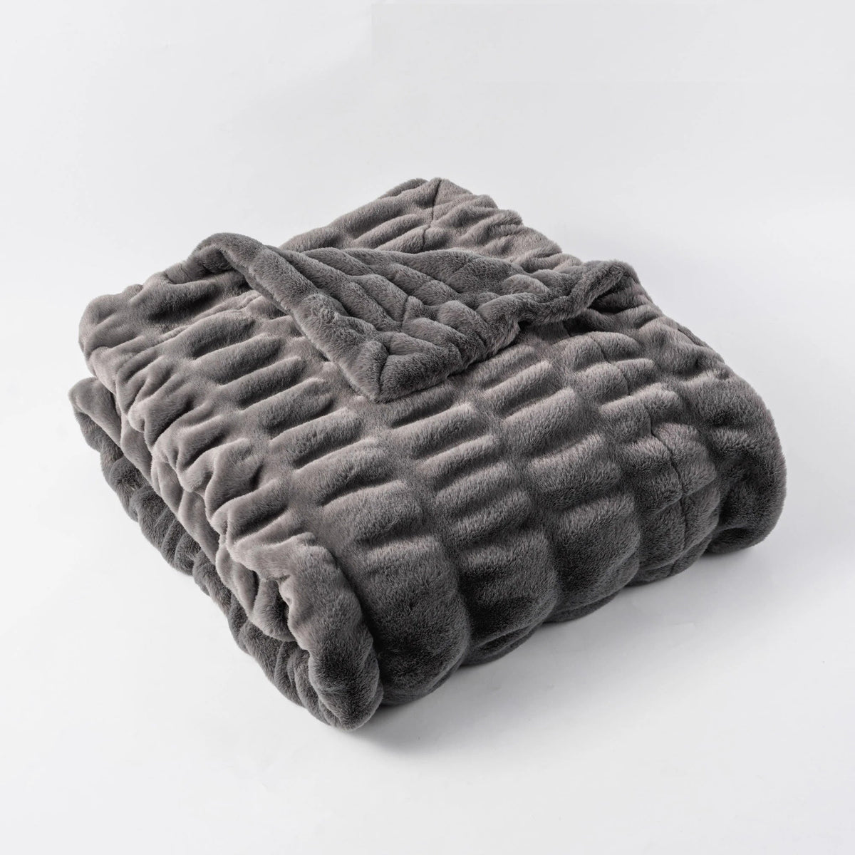 Ruched Faux Rabbit Fur Throw Blanket, Double-Sided Soft Texture — product view 14
