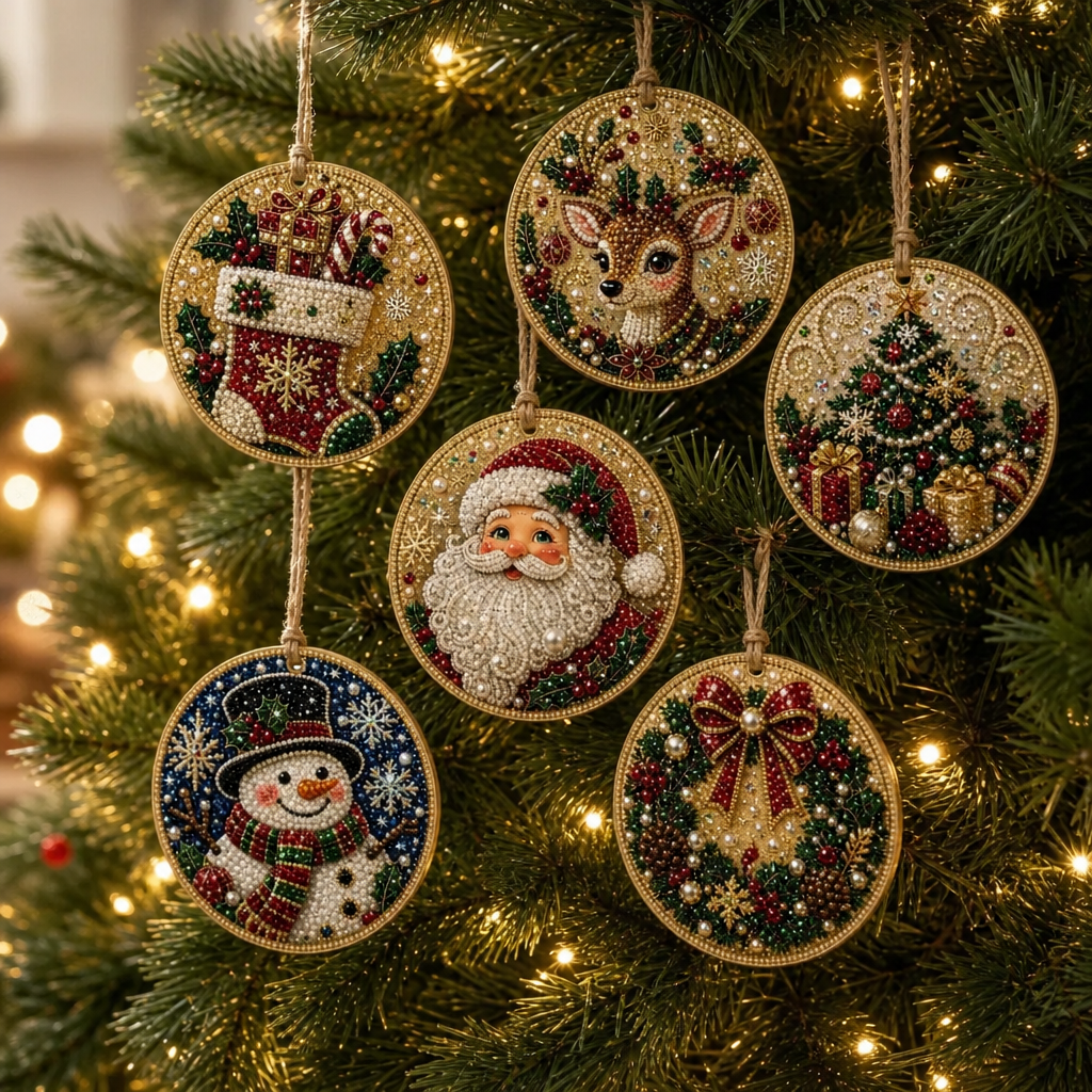 Beaded Gemstone Christmas Ornament Kit, Set of 6