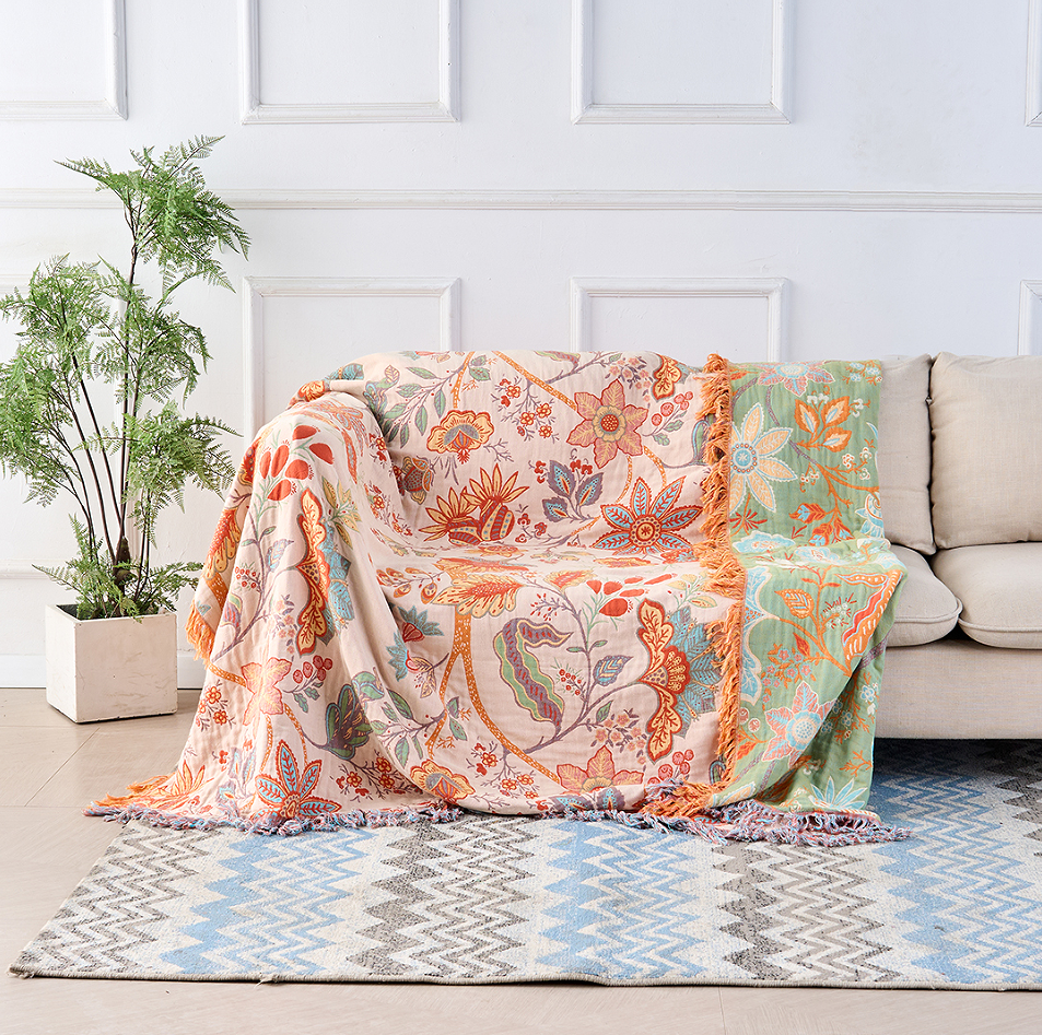 100% Cotton Floral Boho Throw Blanket with Tassels — product view 1