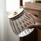 Ribbed Glass Storage Jar with Wooden Lid