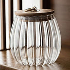 Ribbed Glass Storage Jar with Wooden Lid