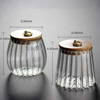 Ribbed Glass Storage Jar with Wooden Lid