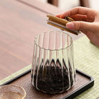 Ribbed Glass Storage Jar with Wooden Lid