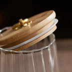 Ribbed Glass Storage Jar with Wooden Lid