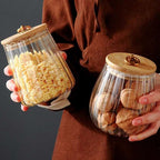 Ribbed Glass Storage Jar with Wooden Lid