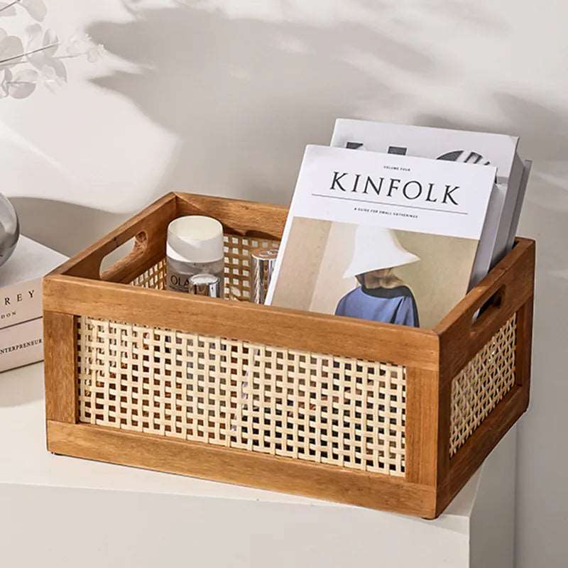 Rattan and Wood Storage Box