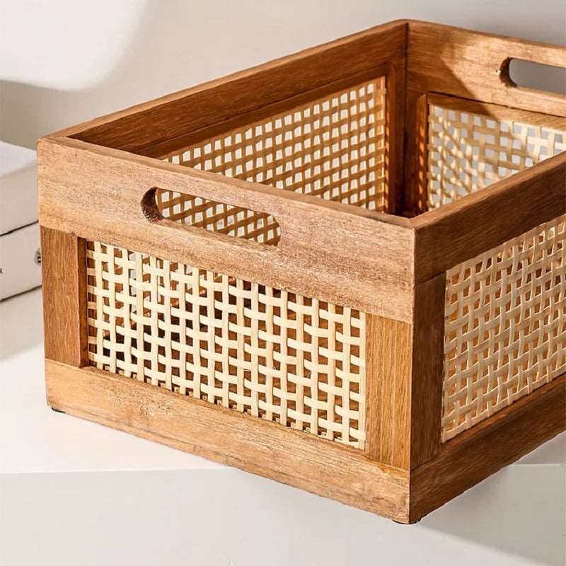 Rattan and Wood Storage Box