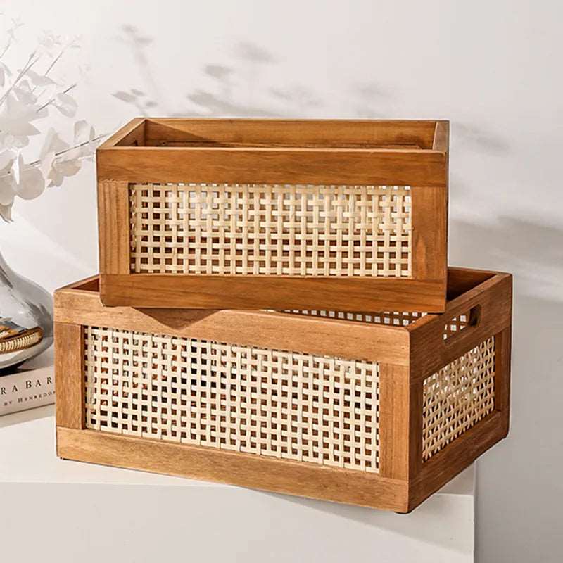 Rattan and Wood Storage Box